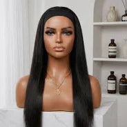 16 inch Straight Black Synthetic Headband Wig